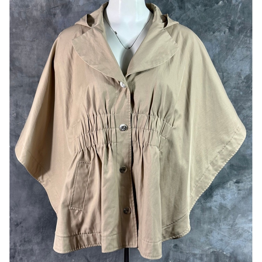 Betsey Johnson Tan PONCHO Style Hooded Jacket sz S (15870)
